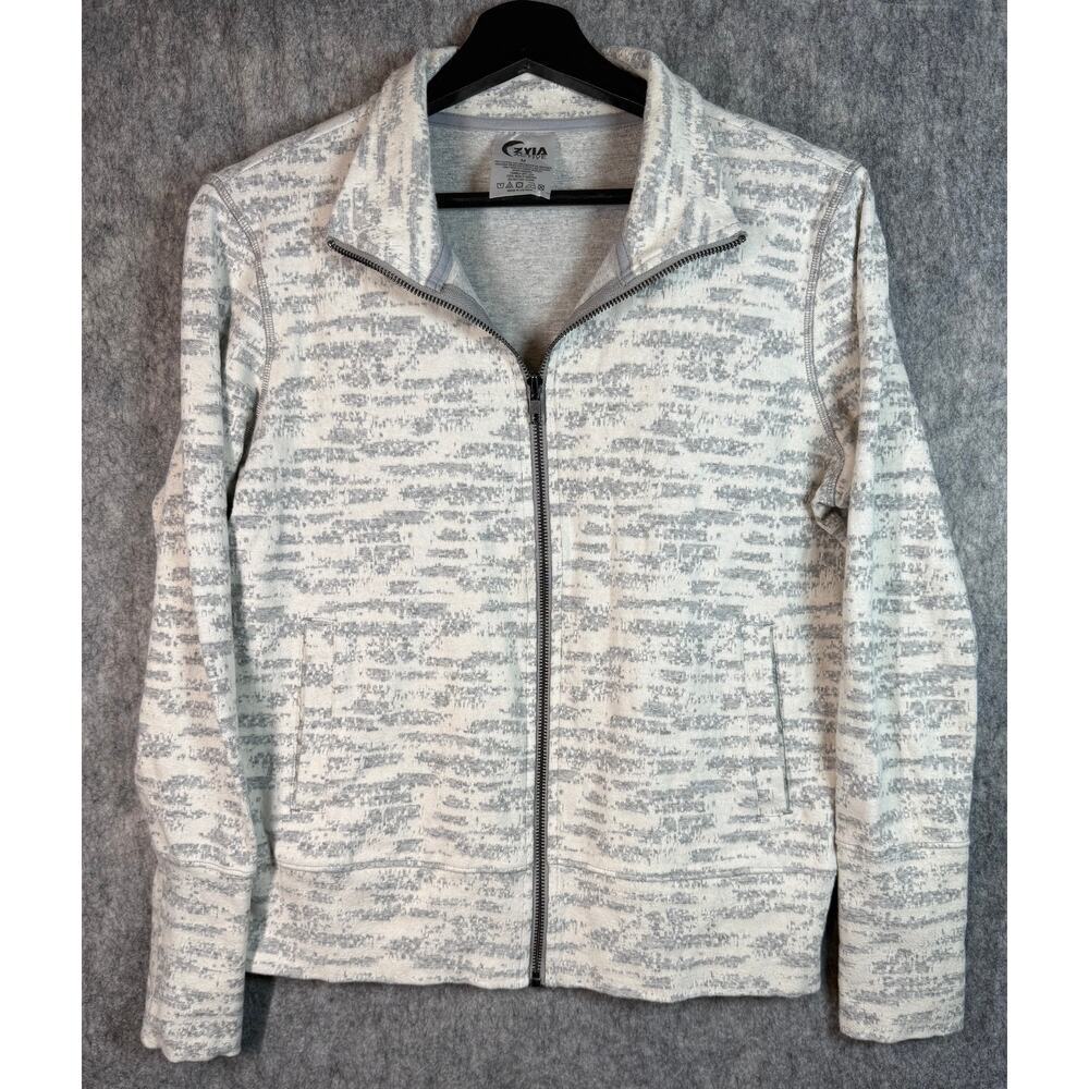 ZYIA Active Womens Medium Cream and Gray Full Zip Athletic Sweater